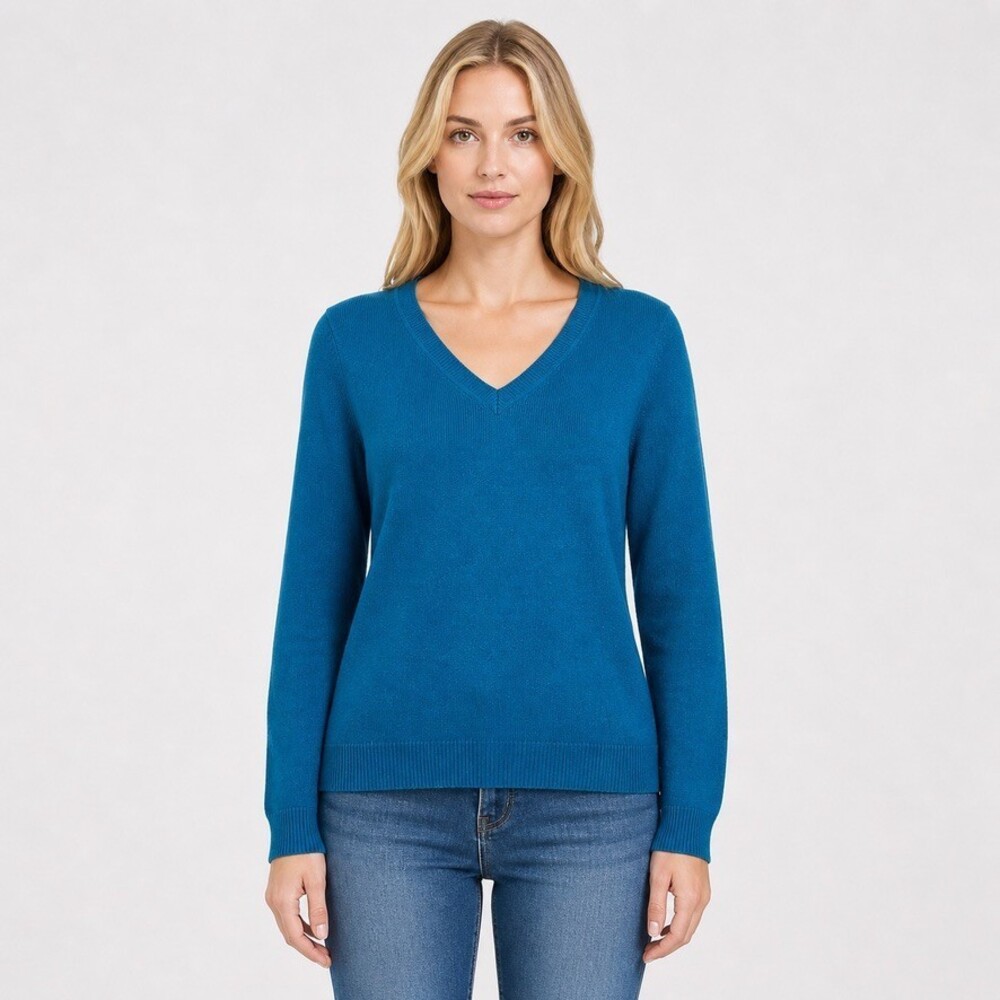 C by Bloomingdale's 100% Cashmere V-Neck Sweater Women size small Dark Teal